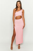 Simone Cut Out One Shoulder Pink Maxi Dress