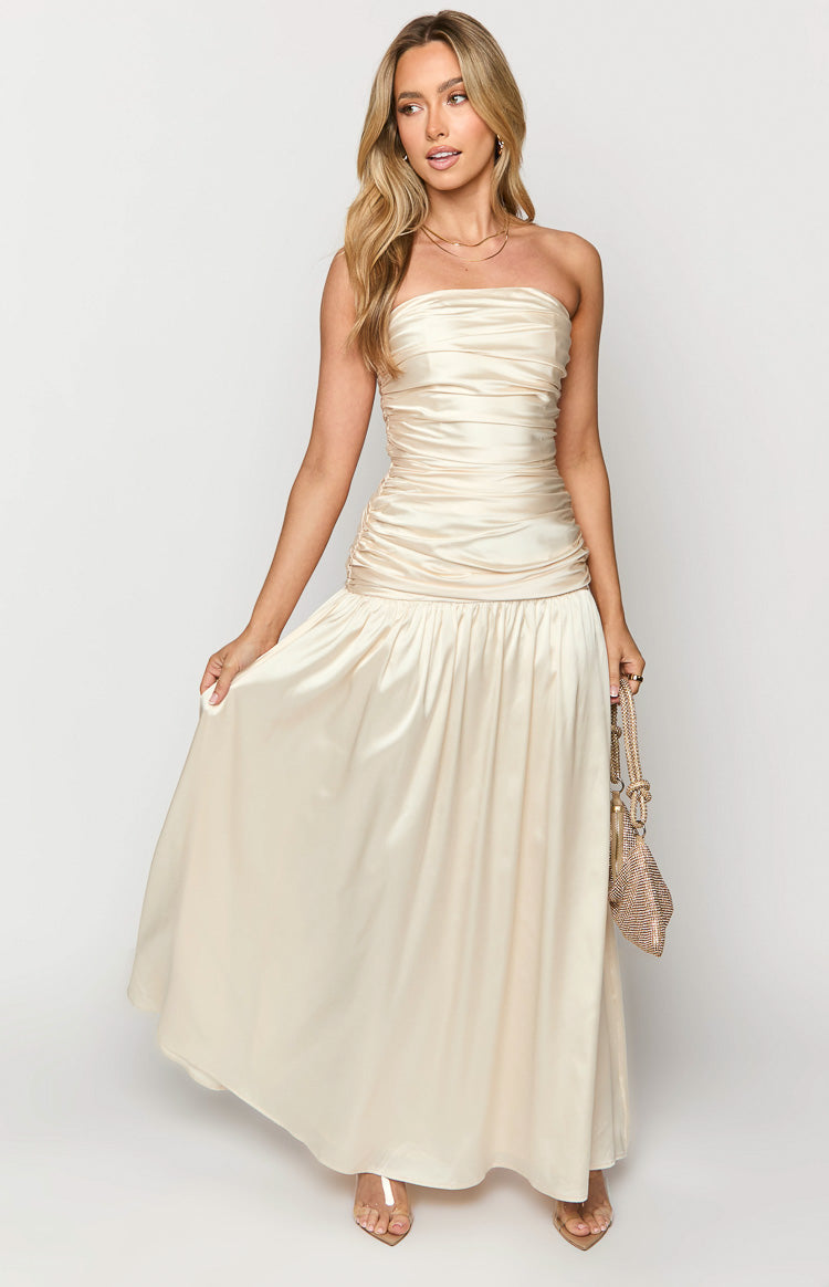 Sinclair Cream Satin Strapless Maxi Dress Image