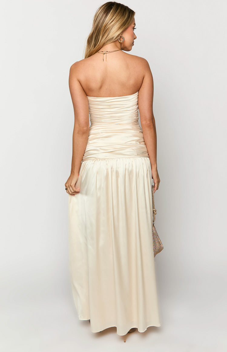 Sinclair Cream Satin Strapless Maxi Dress Image