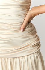 Sinclair Cream Satin Strapless Maxi Dress Image