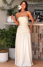 Sinclair Cream Satin Strapless Maxi Dress Image