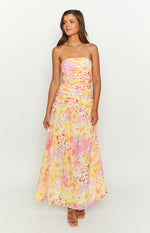 Sinclair Yellow Floral Print Strapless Maxi Dress Image