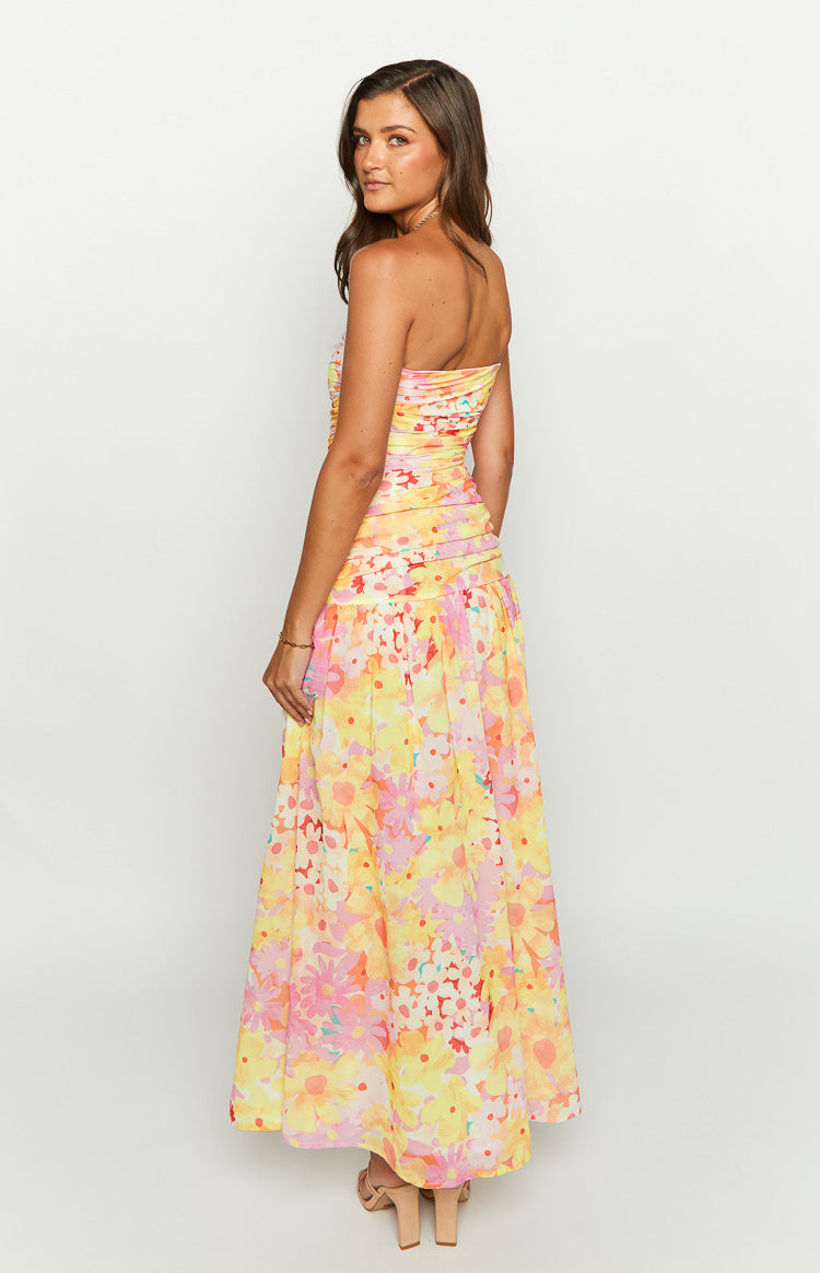 Sinclair Yellow Floral Print Strapless Maxi Dress Image