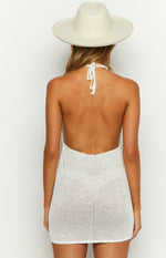 Sing It White Sequin Knit Halter Mini Dress Image