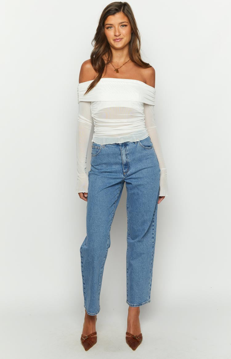 Sky White Mesh Off Shoulder Top Image