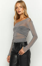 Smokey Grey Mesh Long Sleeve Top Image