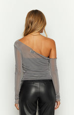 Smokey Grey Mesh Long Sleeve Top Image