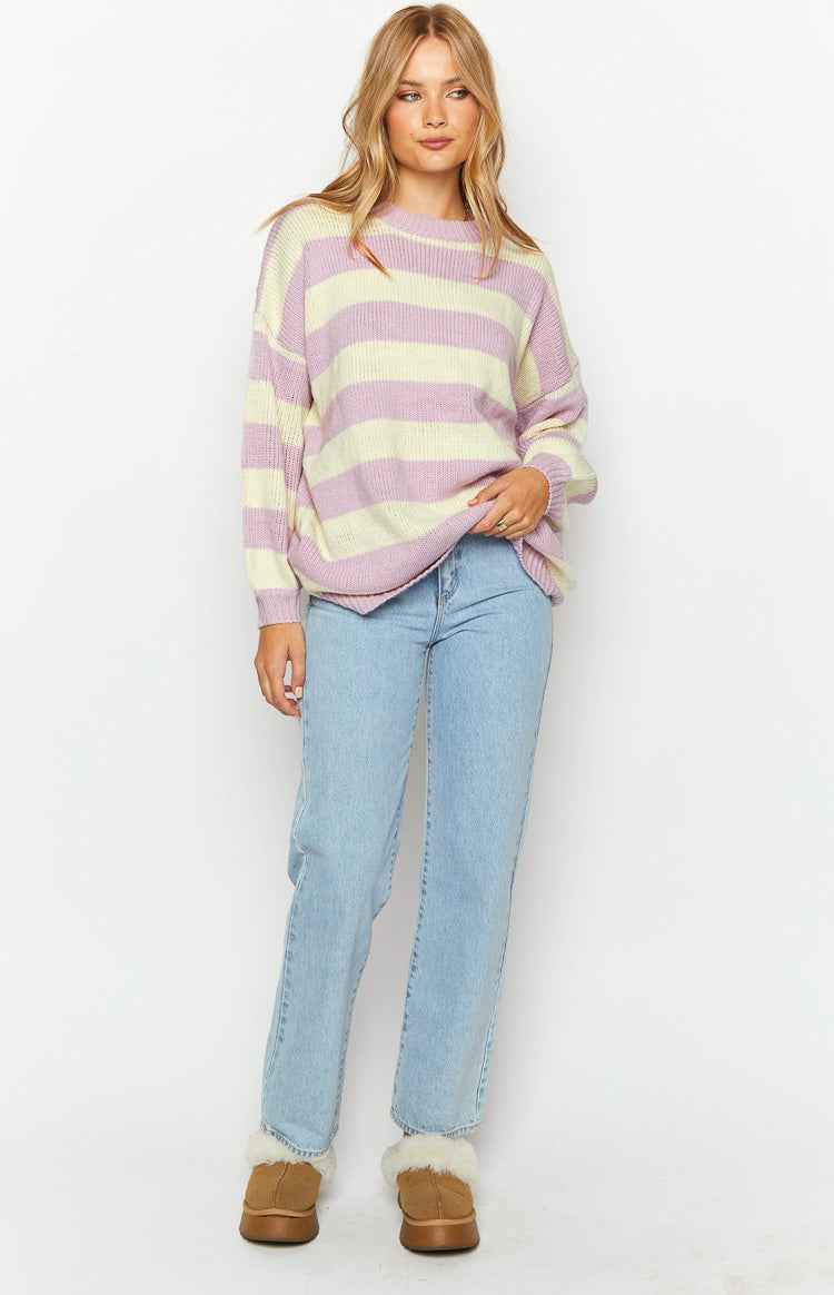 Snuggle Lilac Striped Oversized Striped Sweater