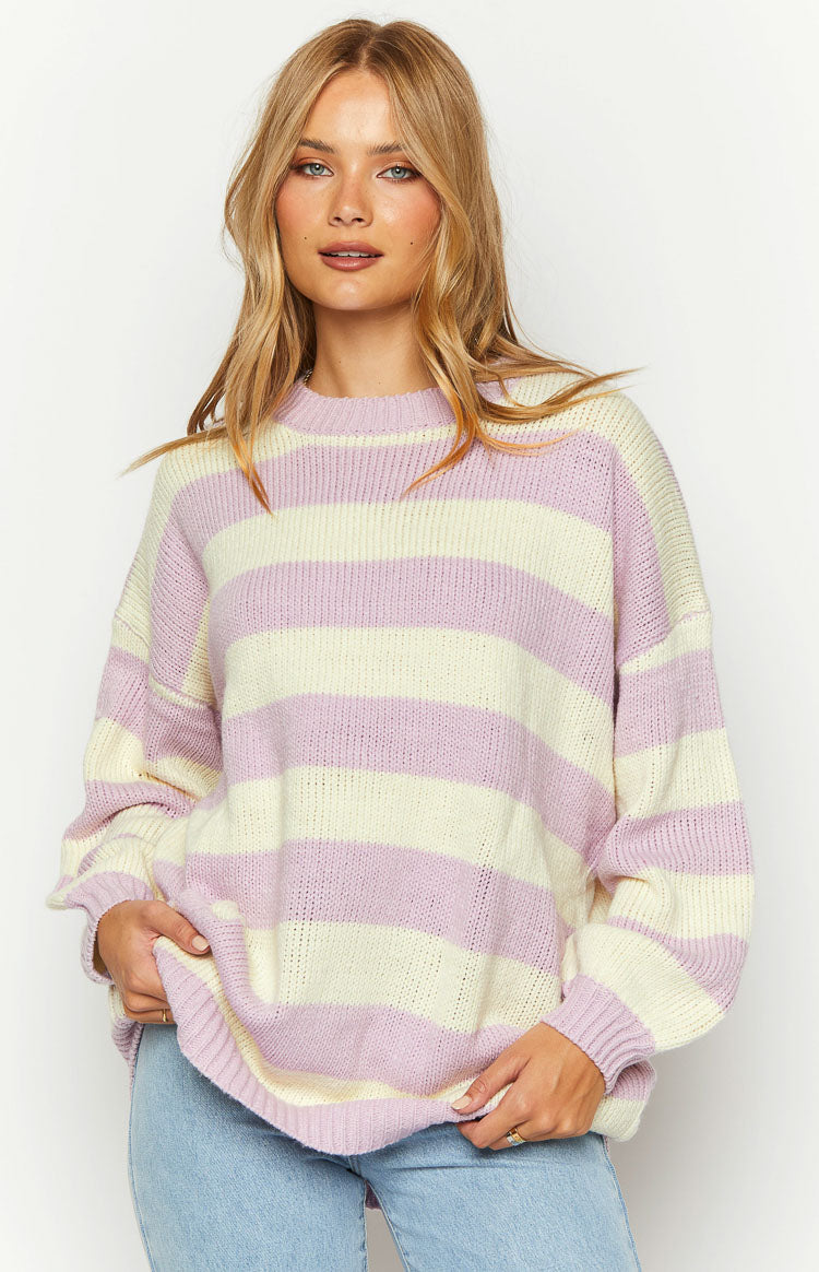 Snuggle Lilac Striped Oversized Striped Sweater Image