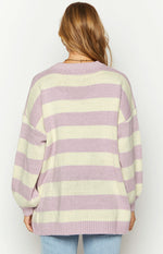 Snuggle Lilac Striped Oversized Striped Sweater Image