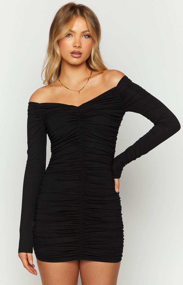 Solene Black Long Sleeve Mini Dress Image