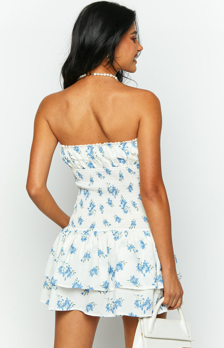 Sophia White Floral Strapless Mini Dress