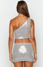 Starlight Silver Sequin Crop Top Image