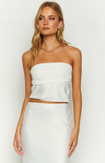 Starry Night White Strapless Satin Crop Top Image