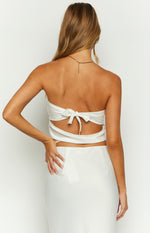 Starry Night White Strapless Satin Crop Top Image