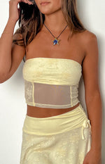 Stay Yellow Strapless Mesh Corset Top Image