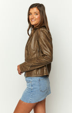 Street Style Brown PU Jacket Image