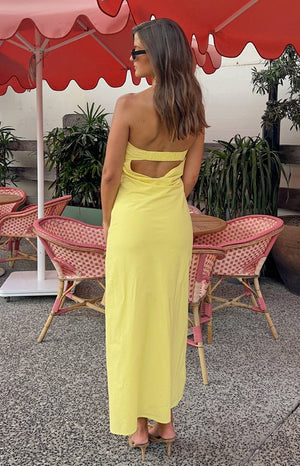 Summer Lemon Strapless Midi Dress