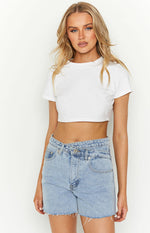 Sundae Blue Denim Asymmetric Shorts Image