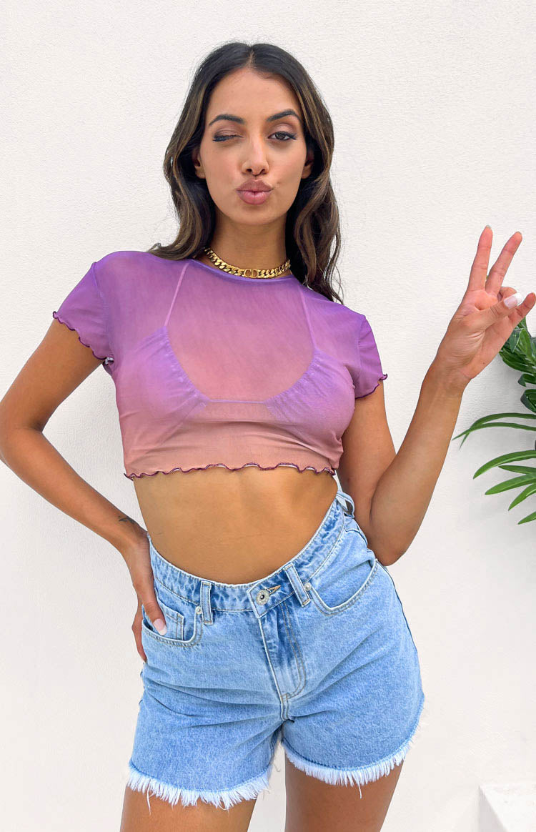 Sunset Purple Mesh Top Image