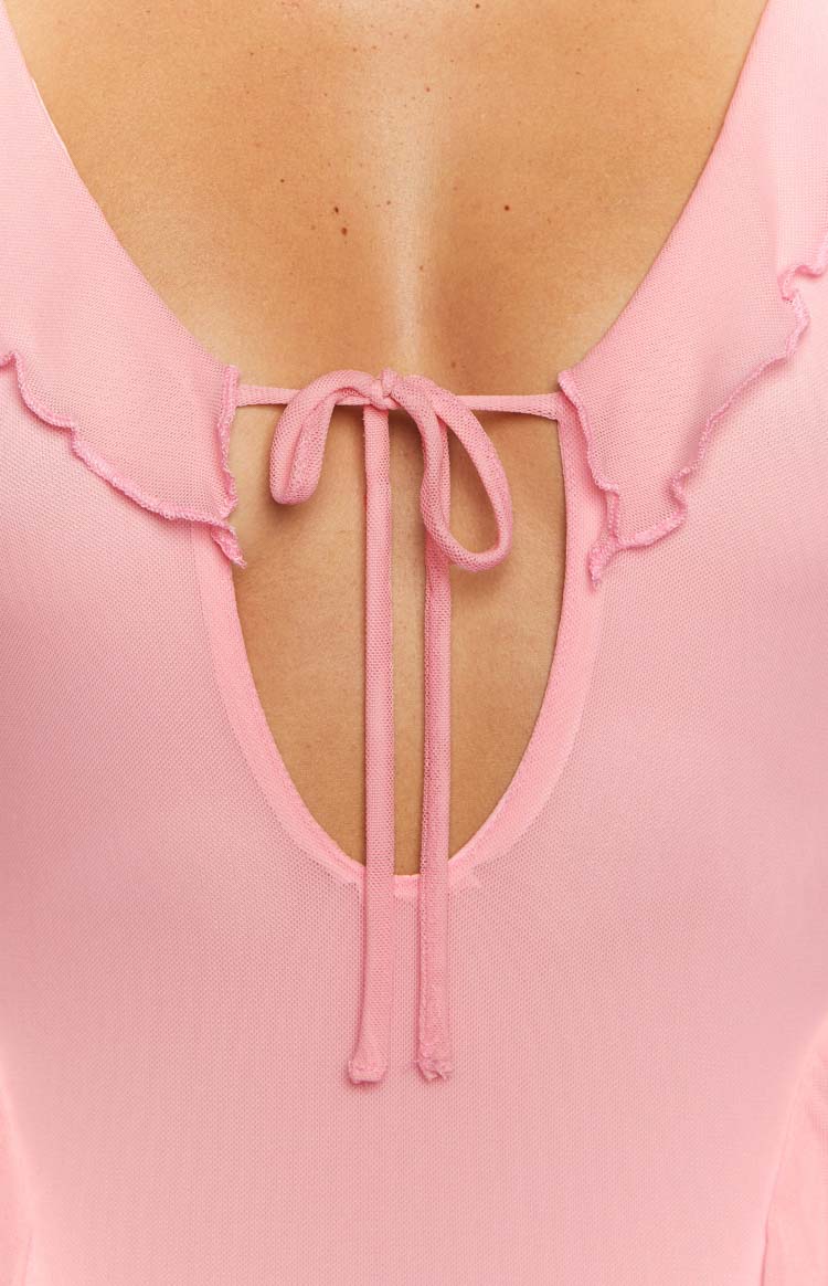 Surround Sound Pink Mesh Long Sleeve Mini Dress Image