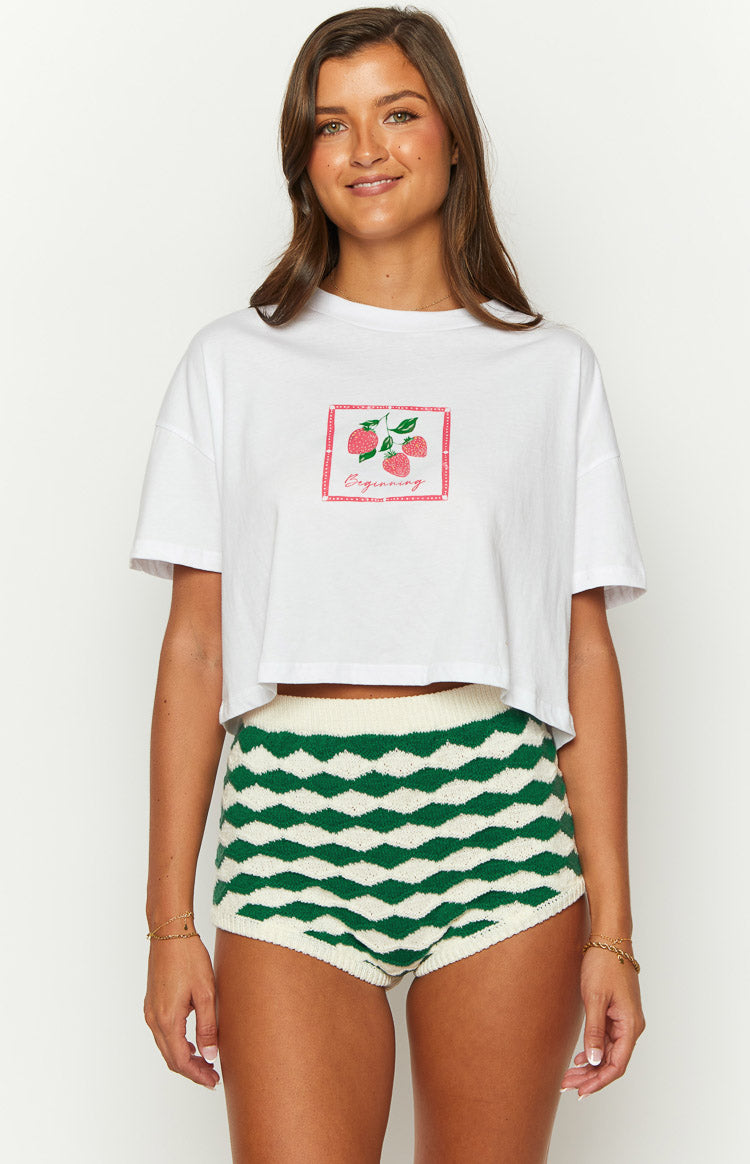 Sweet Stitches Green And White Shorts Image