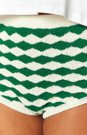 Sweet Stitches Green And White Shorts