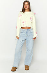 Sweetheart Stitch Bow White Sweater Image