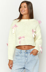 Sweetheart Stitch Bow White Sweater Image