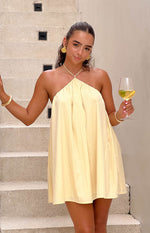 Talei Yellow Halter Puff Mini Dress Image