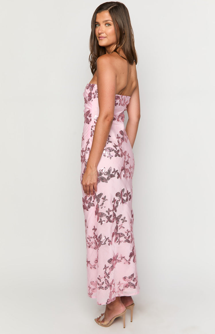 Tari Pink Butterfly Sequin Maxi Dress Image