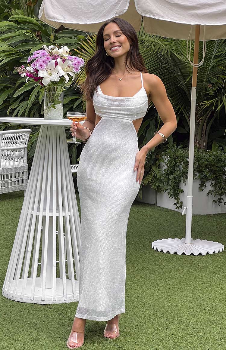 Taleah White Sequin Cut Out Maxi Dress Image