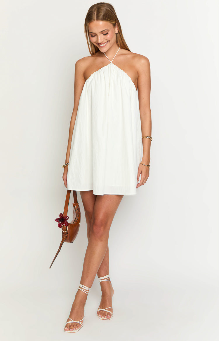 Talei White Halter Puff Mini Dress Image