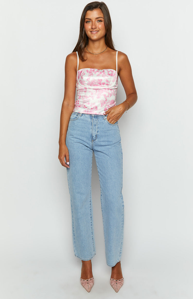 Tamra Pink Printed Low Back Top Image