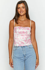 Tamra Pink Printed Low Back Top Image