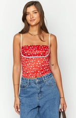 Tamra Red Floral Low Back Top Image