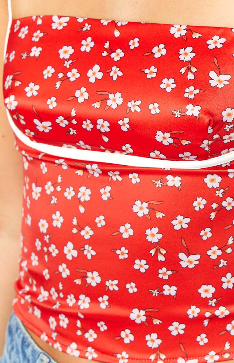 Tamra Red Floral Low Back Top Image