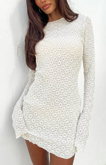 Taphy White Long Sleeve Mini Dress Image