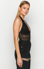 Tatiana Black Lace Halter Bodysuit Image