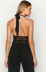 Tatiana Black Lace Halter Bodysuit Image