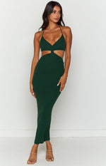 Taya Green Lace Up Maxi Knit Dress Image