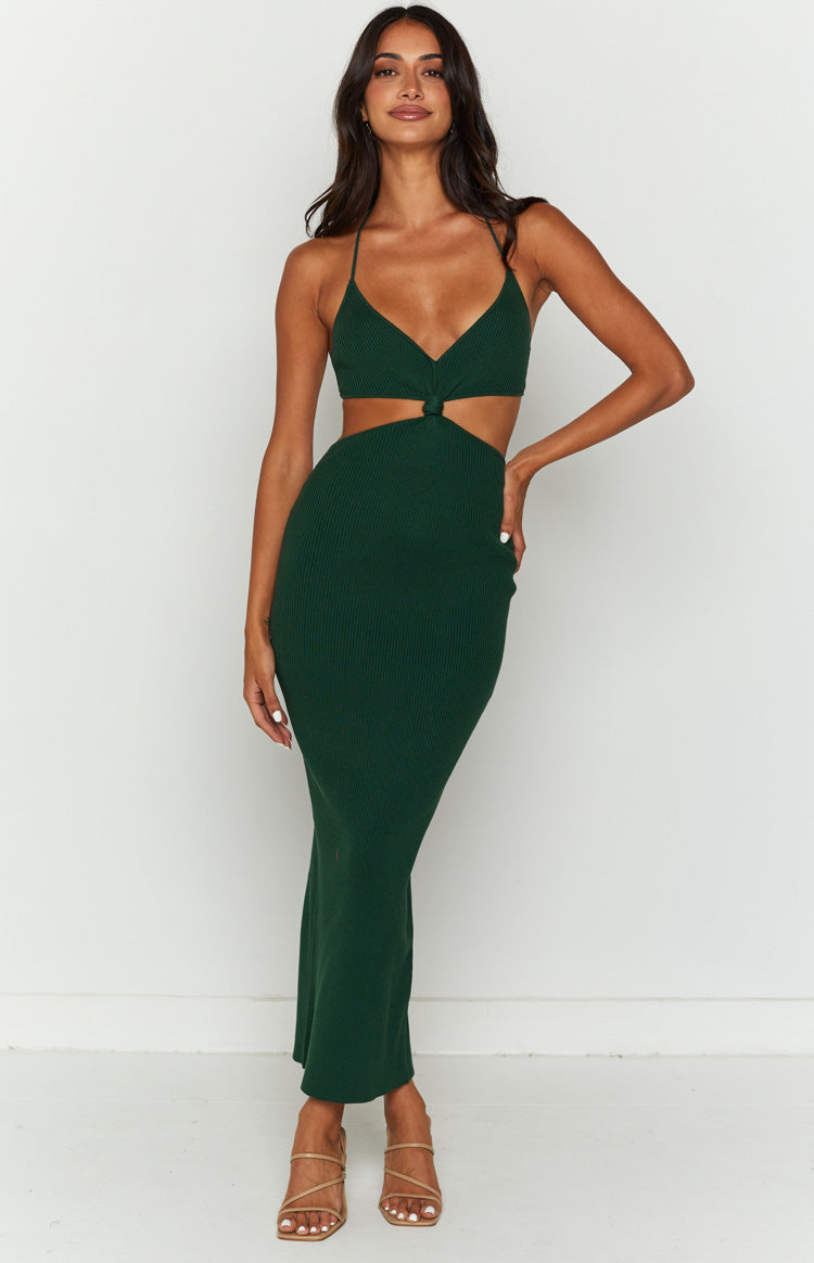 Taya Green Lace Up Maxi Knit Dress