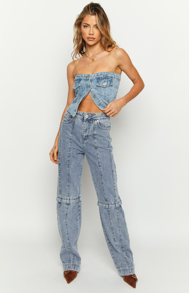 The Phoebe Mid Wash Denim Jeans to Jorts Image