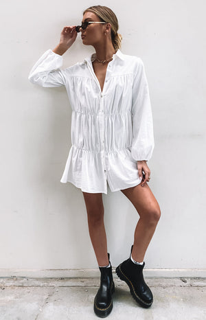 Theodossia Tiered Long Sleeve Dress White