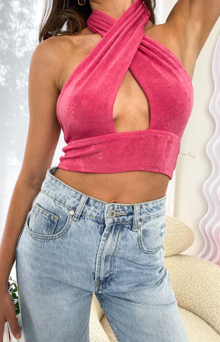 Tia Pink Cross Neck Top Image