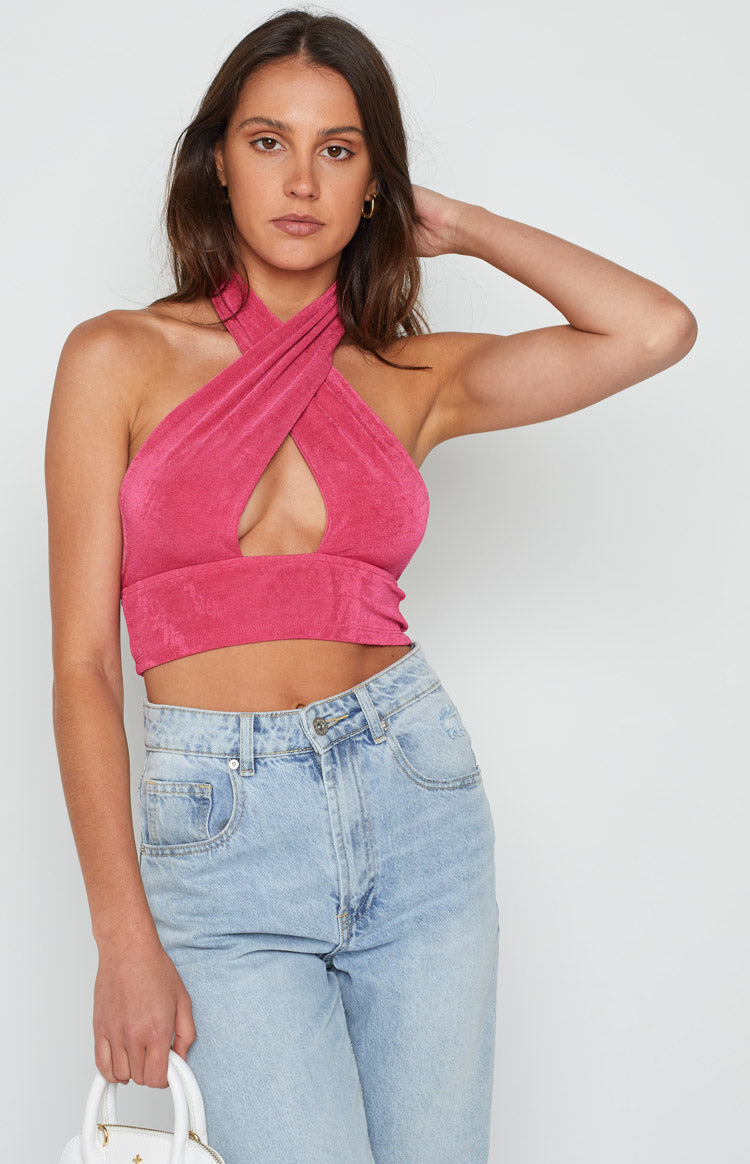 Tia Pink Cross Neck Top Image