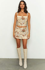 Till Forever Beige Tapestry Mini Skirt Image