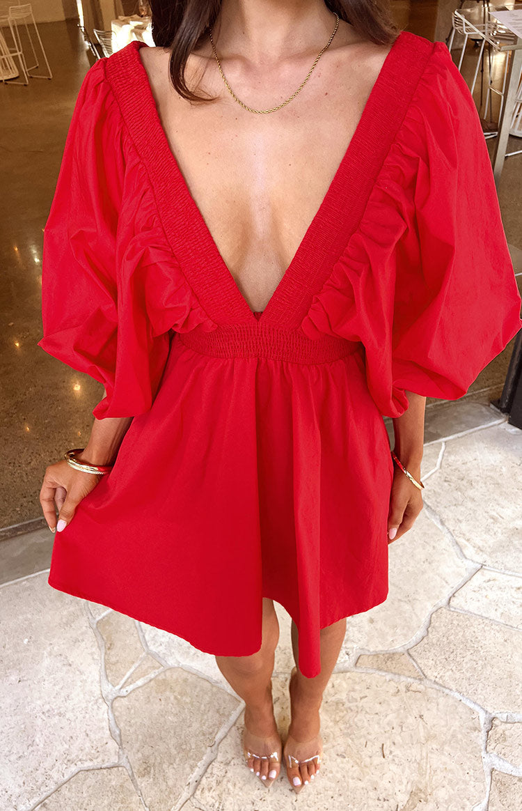 Torie Red Short Sleeve Mini Dress