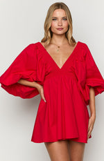 Torie Red Short Sleeve Mini Dress Image