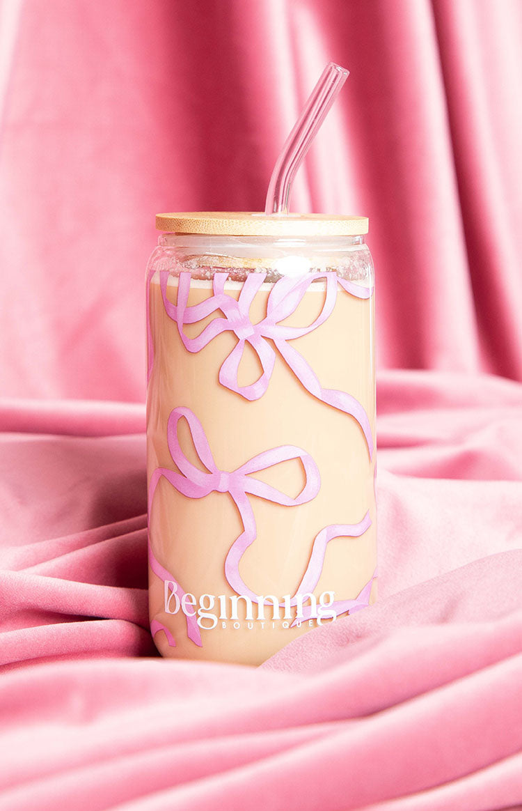 Twinkle Pink Bow Glass Tumbler Image